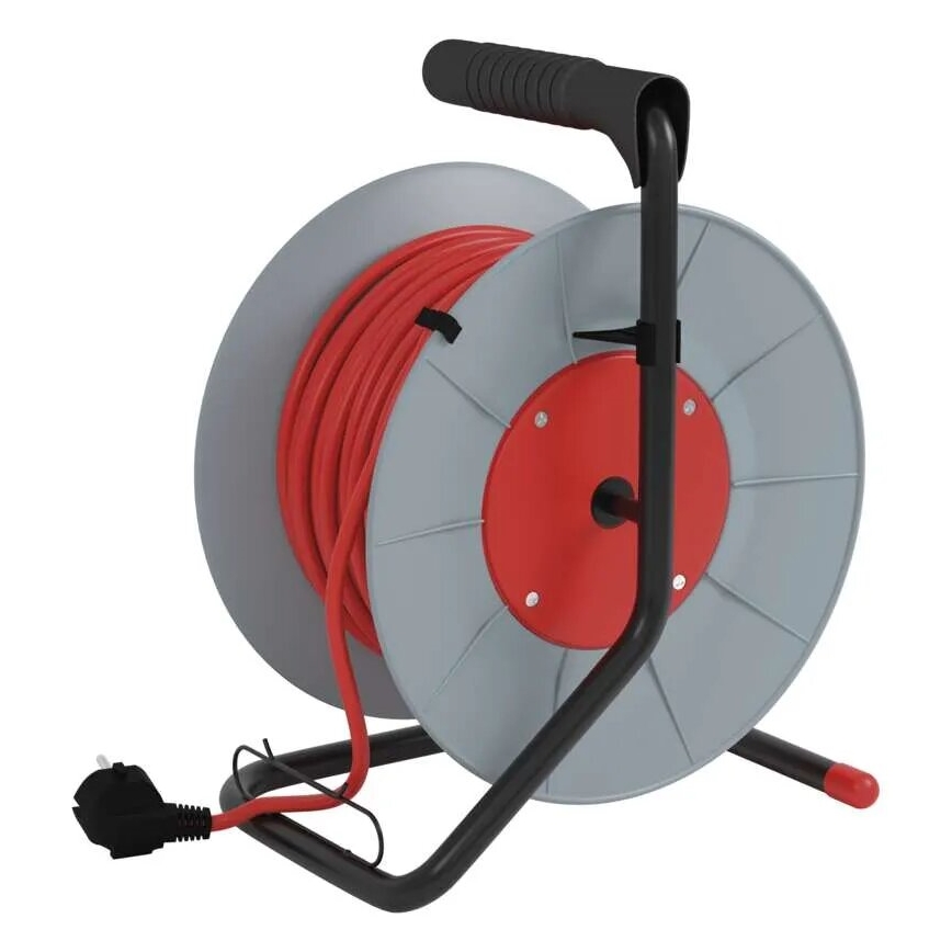 Разклонител с макара с 4 контакта 25m сив/червен