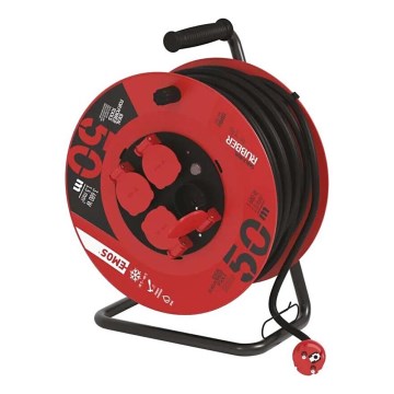 Разклонител с макара с 4 контакта 50m червен IP44