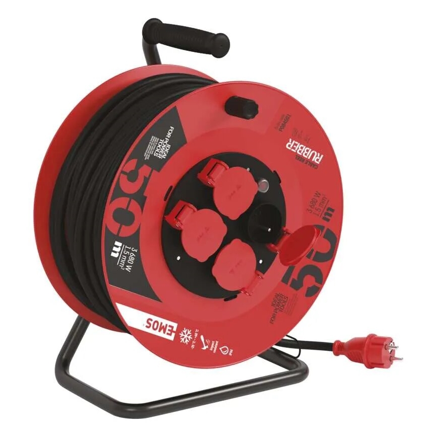 Разклонител с макара с 4 контакта 50m червен IP44