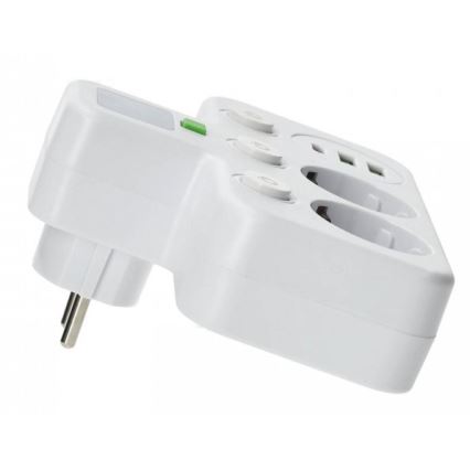Разклонител с ключ и LED осветление LINEA PRO, 2 SCHUKO гнезда + 3x USB A/C, 4000K, бял