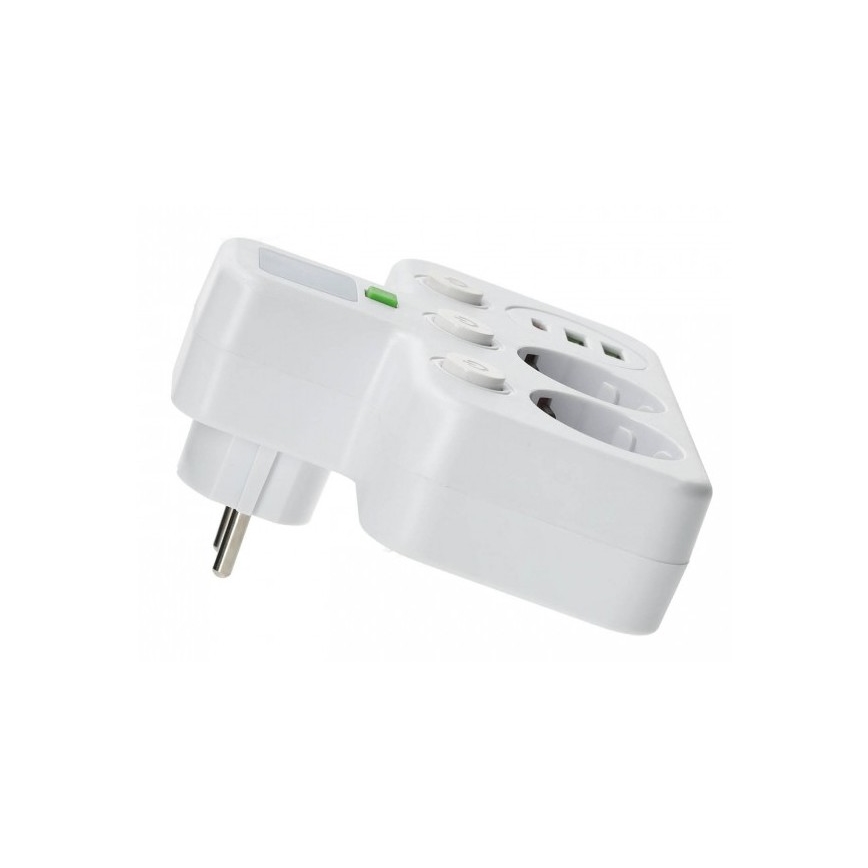 Разклонител с ключ и LED осветление LINEA PRO, 2 SCHUKO гнезда + 3x USB A/C, 4000K, бял