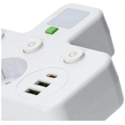 Разклонител с ключ и LED осветление LINEA PRO, 2 SCHUKO гнезда + 3x USB A/C, 4000K, бял