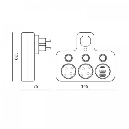 Разклонител с ключ и LED осветление LINEA PRO, 2 SCHUKO гнезда + 3x USB A/C, 4000K, бял