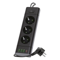 Разклонител с превключвател LINEA PRO 3x230V + 3xUSB-A + 1xUSB-C SCHUKO 3 m черен