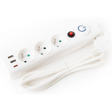 Разклонител с превключвател 3Z Тип E + 2xUSB-A + 1xUSB-C 1,5m