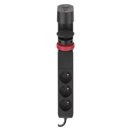 Разклонител с прикачване към маса 3Z + 3xUSB 1,5m черен