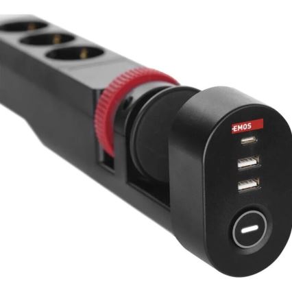 Разклонител с прикачване към маса 3Z + 3xUSB 1,5m черен