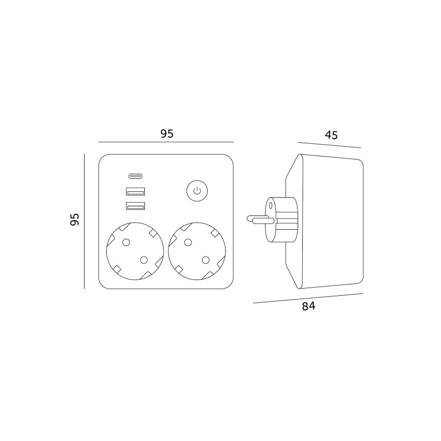 Разклонител с ключ LINEA 2x230 V + 3x USB A/C SCHUKO, черен