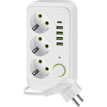 Разклонител с ключ LINEA 3x230V + 5xUSB A/C SCHUKO 5 м бял