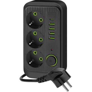 Разклонител с ключ LINEA 3x230V + 5xUSB A/C SCHUKO 5 м черен