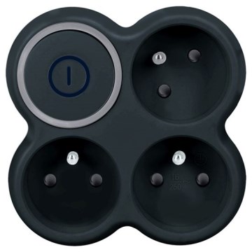 Разклонител с ключ, 3x 10A, черен