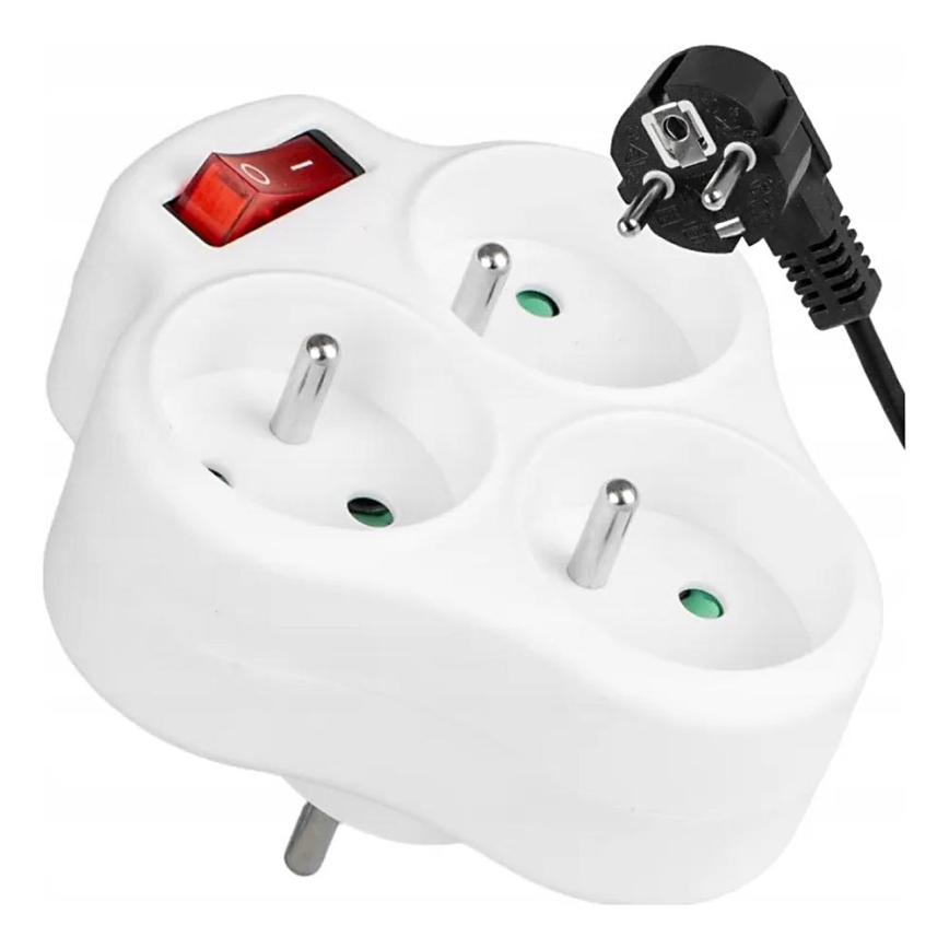 Разклонител с ключ и 3 гнезда