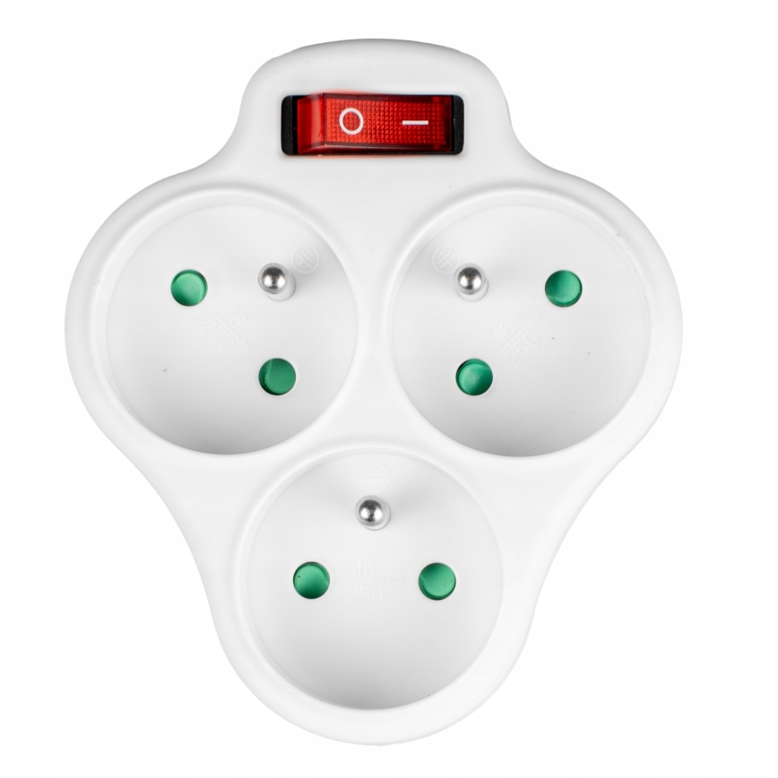 Разклонител с ключ и 3 гнезда