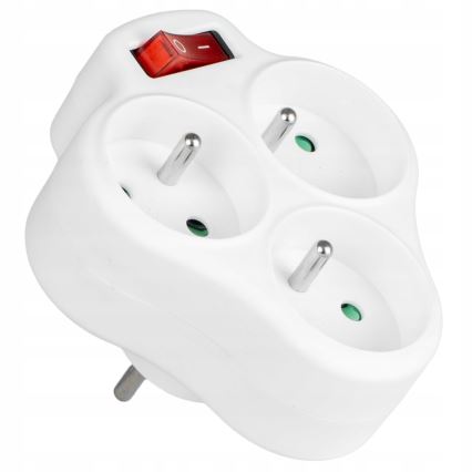 Разклонител с ключ и 3 гнезда