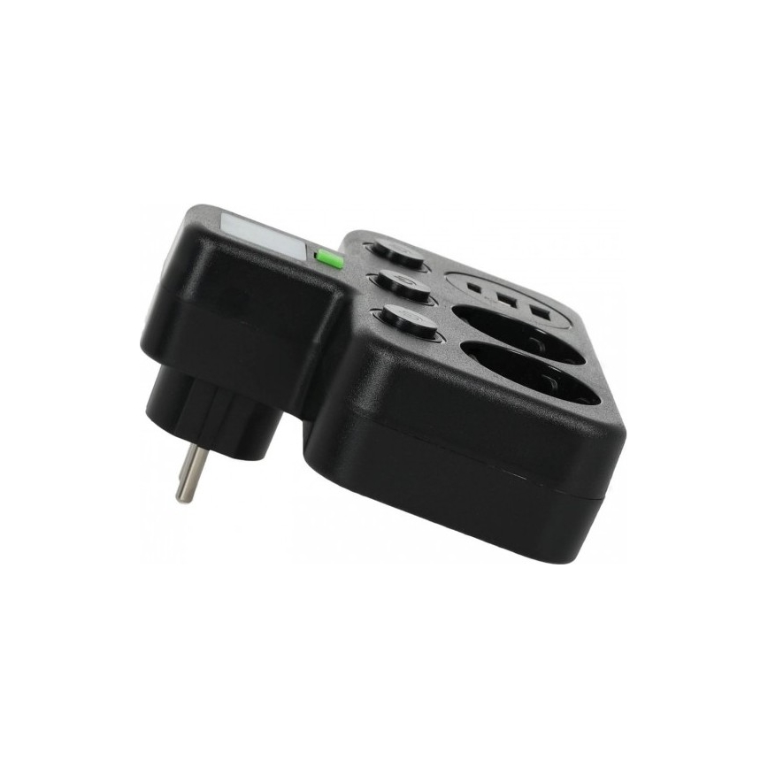 Разклонител с ключ и LED осветление LINEA PRO 2Z + 3xUSB A/C SCHUKO 4000K черен