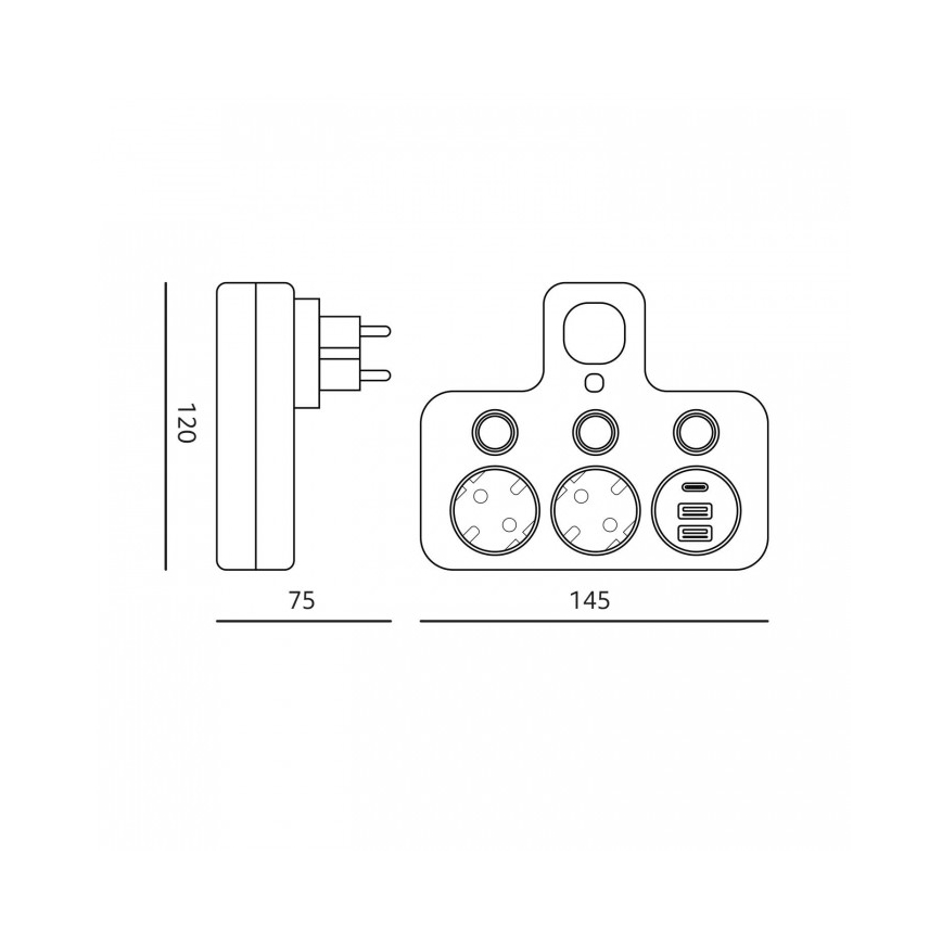 Разклонител с ключ и LED осветление LINEA PRO 2Z + 3xUSB A/C SCHUKO 4000K черен