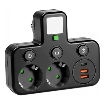 Разклонител с ключ и LED осветление LINEA PRO 2Z + 3xUSB A/C SCHUKO 4000K черен