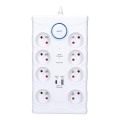 Разклонител с ключ и защита от пренапрежение, 8 гнезда, Тип E + 1xUSB-A + 1xUSB-C 2m бял