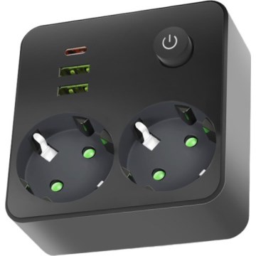 Разклонител с ключ LINEA 2x230 V + 3x USB A/C SCHUKO, черен