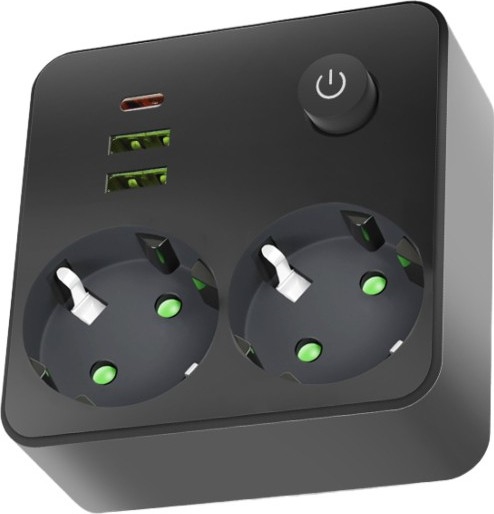 Разклонител с ключ LINEA 2x230 V + 3x USB A/C SCHUKO, черен