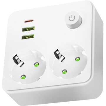 Разклонител с ключ LINEA 2x230V + 3xUSB A/C SCHUKO бял