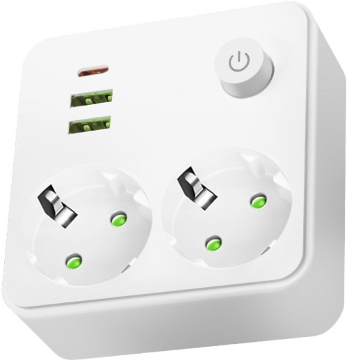 Разклонител с ключ LINEA 2x230V + 3xUSB A/C SCHUKO бял