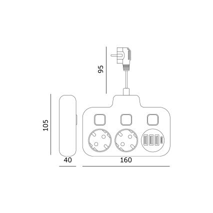 Разклонител с ключ LINEA 2x230V + 4xUSB A/C SCHUKO бял