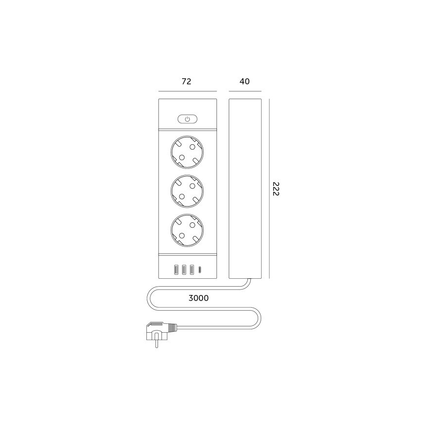 Разклонител с превключвател LINEA PRO 3x230V + 3xUSB-A + 1xUSB-C SCHUKO 3 m черен
