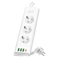 Разклонител с ключ LINEA PRO 3x230V+ 3xUSB-A + 1xUSB-C SCHUKO 1,5 m бял