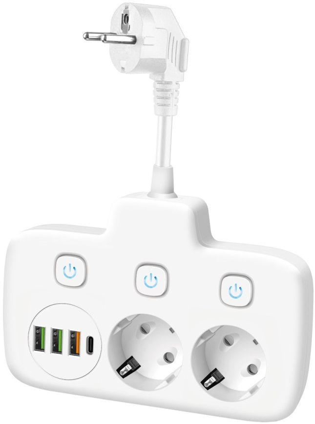 Разклонител за контакти с превключвател LINEA 2x230V + 4xUSB A/C SCHUKO бял