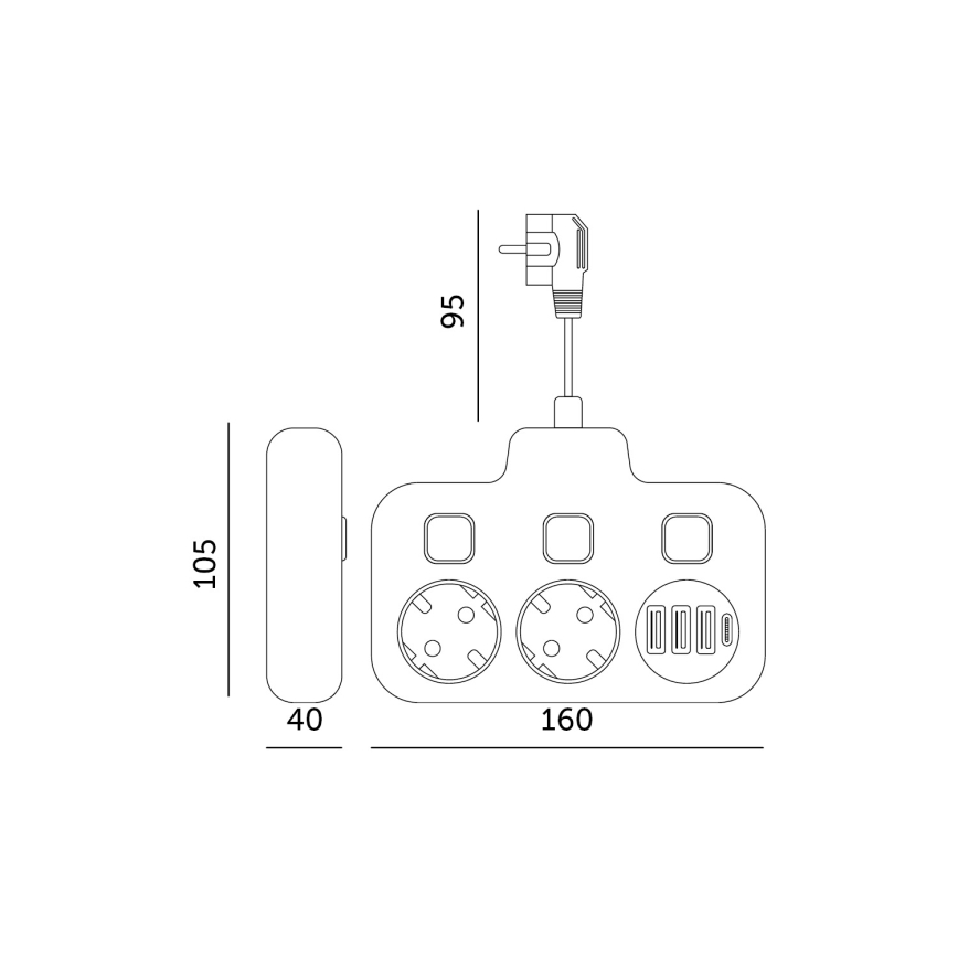 Разклонител за контакти с превключвател LINEA 2x230V + 4xUSB A/C SCHUKO бял