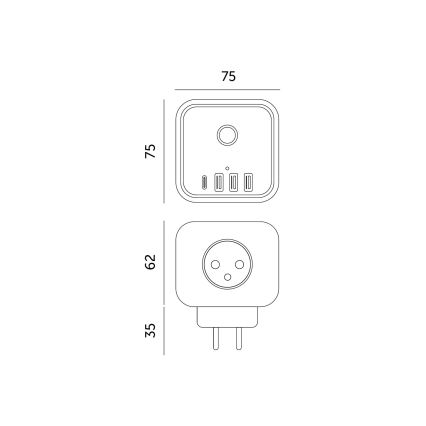 Разклонител за контакти с превключвател LINEA 3x230V + 4xUSB A/C бял