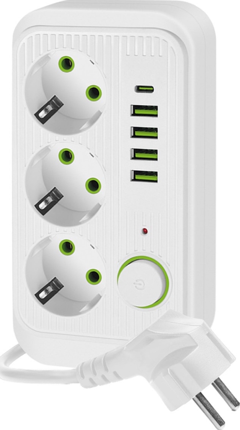 Разклонител за контакти с превключвател LINEA 3x230V + 5xUSB A/C SCHUKO 5 m бял