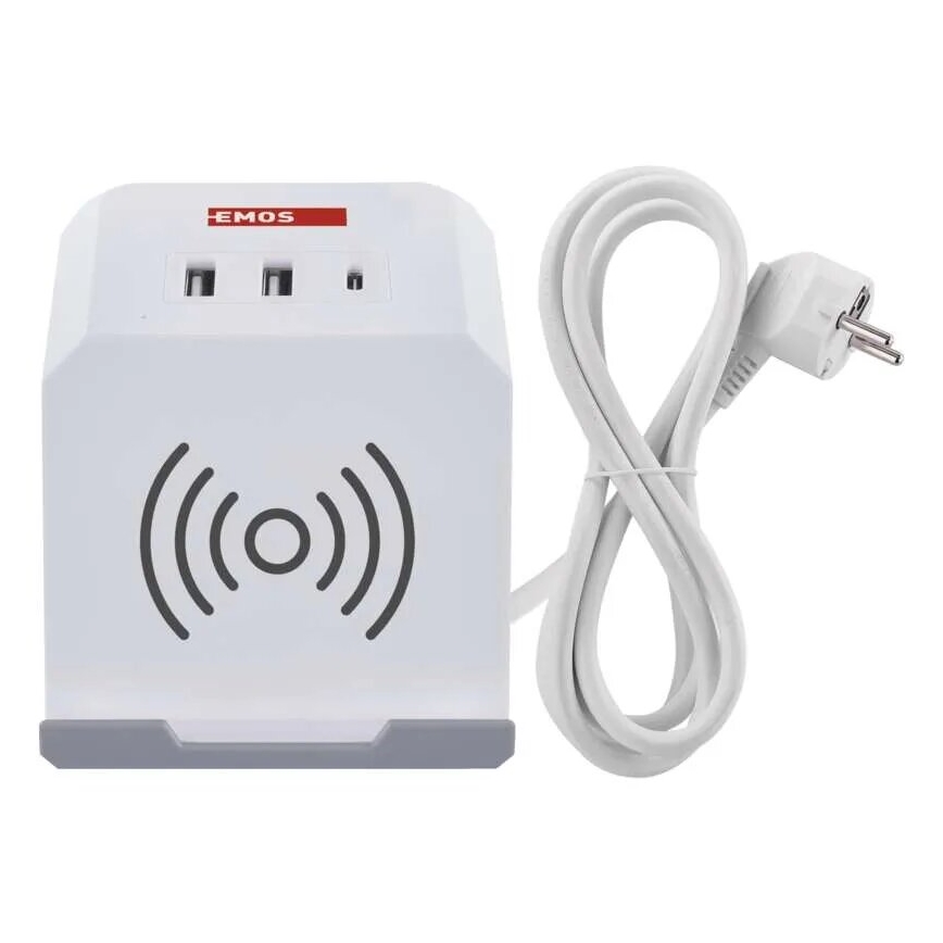 Разклонител куб с безжично зареждане QI 2Z +2xUSB-A+1xUSB-C 2 м бял
