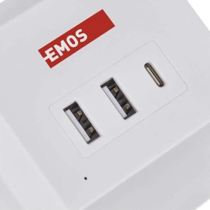 Разклонител куб с безжично зареждане QI 2Z +2xUSB-A+1xUSB-C 2 м бял