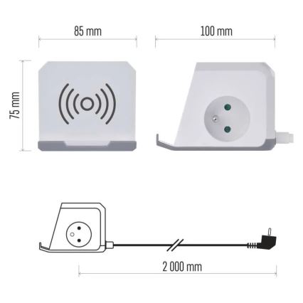 Разклонител куб с безжично зареждане QI 2Z +2xUSB-A+1xUSB-C 2 м бял
