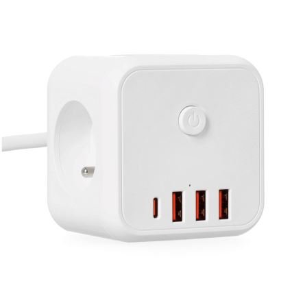 Разклонител куб с превключвател LINEA 3x230V + 4xUSB A/C бял