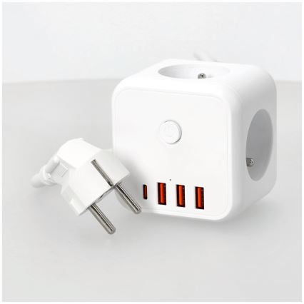 Разклонител куб с превключвател LINEA 3x230V + 4xUSB A/C бял