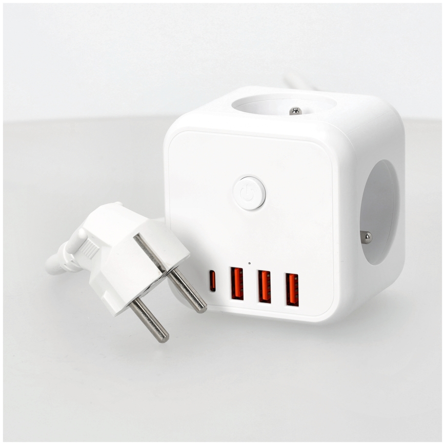 Разклонител куб с превключвател LINEA 3x230V + 4xUSB A/C бял
