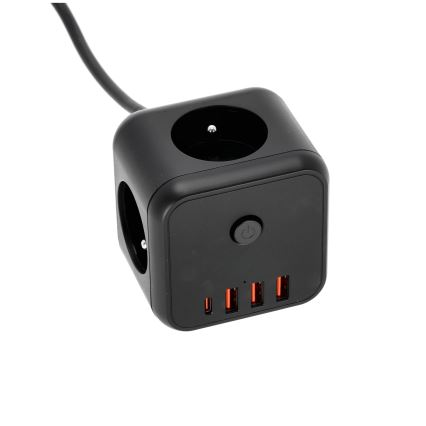 Разклонител куб с превключвател LINEA 3x230V + 4xUSB A/C черен