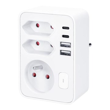 Разклонителна розетка 1x16A + 2x2,5A с 2x USB A+C зарядно, бяла