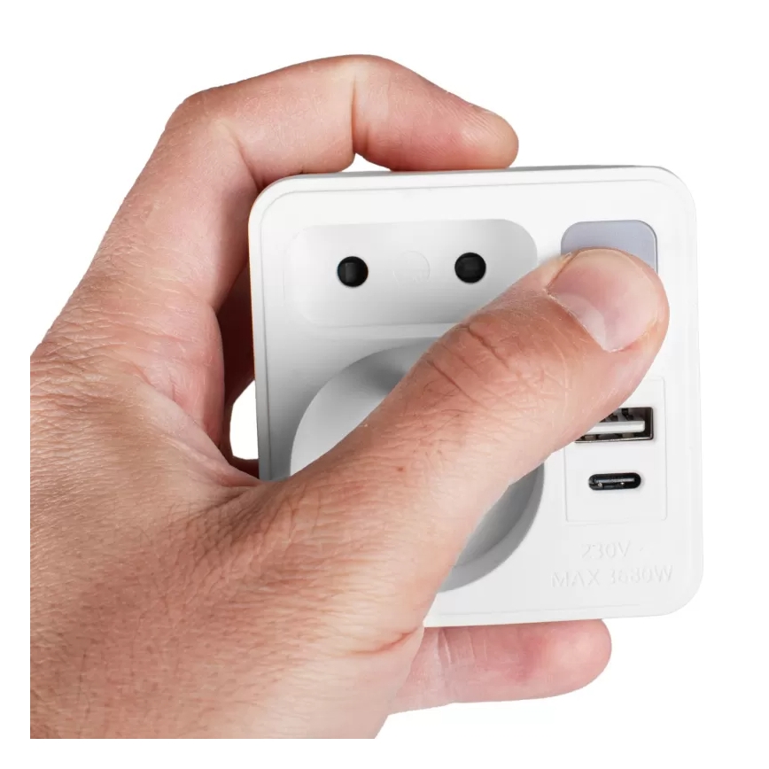 Разклонител с 2 гнезда + USB-C + USB-A с LED осветление LED/0,5W/230V 3000K