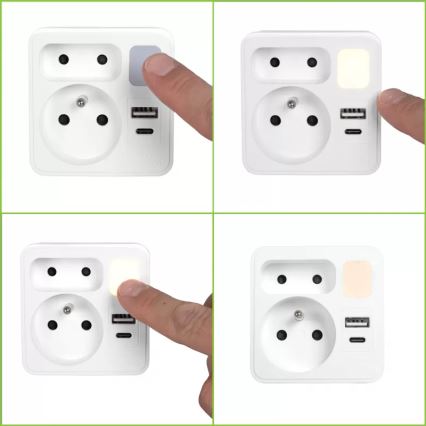 Разклонител с 2 гнезда + USB-C + USB-A с LED осветление LED/0,5W/230V 3000K