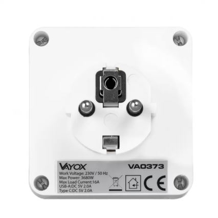 Разклонител с 2 гнезда + USB-C + USB-A с LED осветление LED/0,5W/230V 3000K