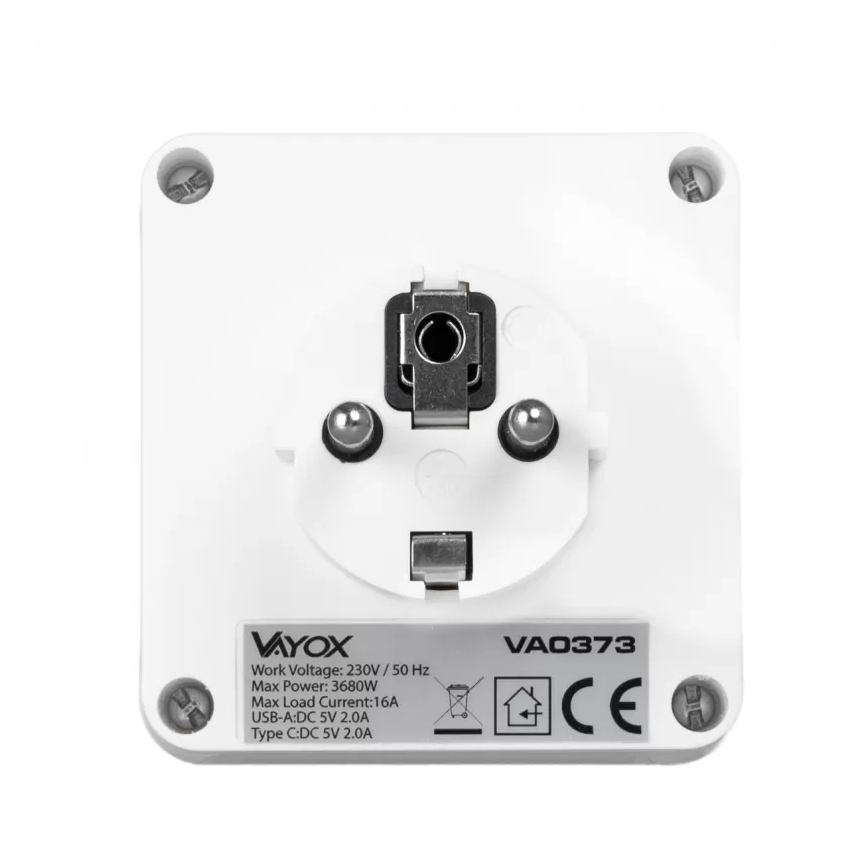 Разклонител с 2 гнезда + USB-C + USB-A с LED осветление LED/0,5W/230V 3000K