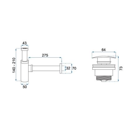 REA-A8586 - Сифон за мивка с CLICK-CLACK тапа, диаметър 6,4 см, четкано златно покритие