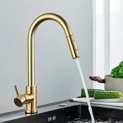 REA-B0669 - Кухненски смесител с изтегляща се душ-слушалка FRESH 39,5 см златист