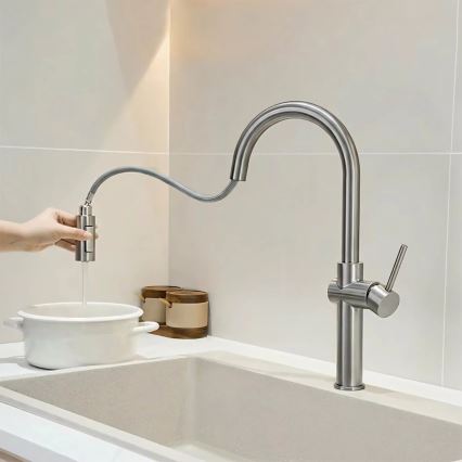 REA-B6330 - Смесител за мивка с изтегляща се душ глава FRESH 45 см никел