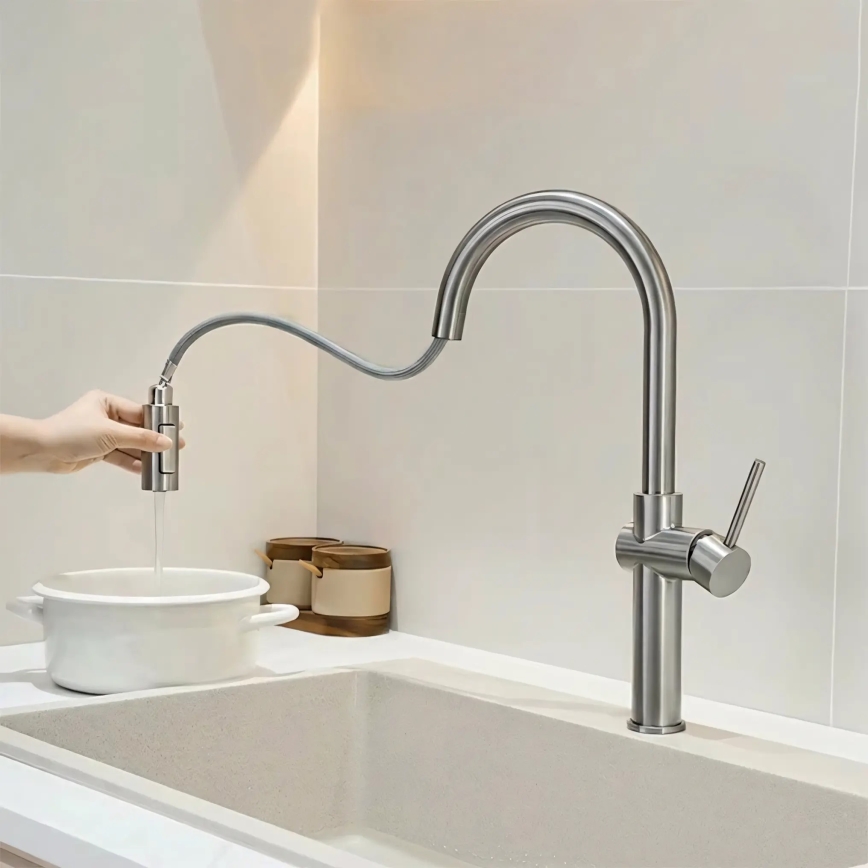 REA-B6330 - Смесител за мивка с изтегляща се душ глава FRESH 45 см никел