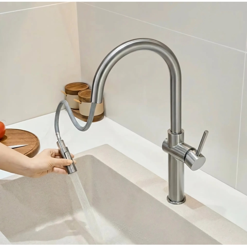 REA-B6330 - Смесител за мивка с изтегляща се душ глава FRESH 45 см никел